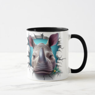 Neushoorn die uit een gebarsten muur komt mok