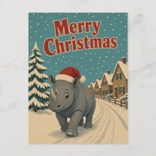 Neushoorn dorpslaan dier kerst briefkaart