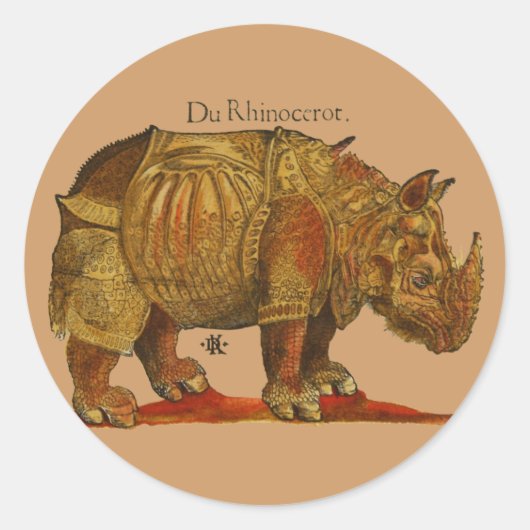  neushoorn Durer's Rhinoceros Antiek Ronde Sticker (Voorkant)