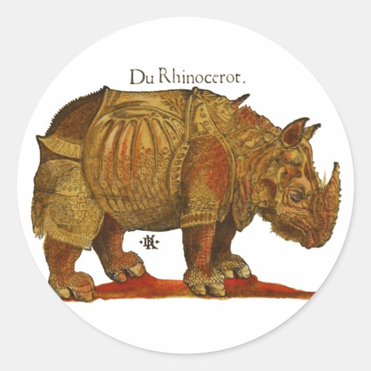 neushoorn Durer's Rhinoceros Antiek Ronde Sticker (Voorkant)