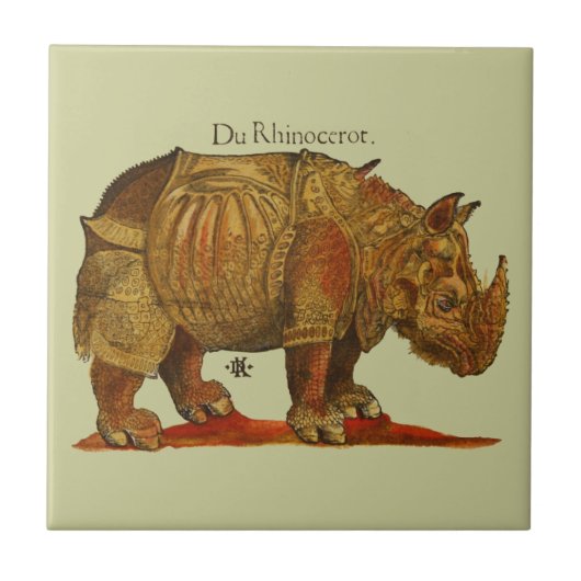  neushoorn Durer's Rhinoceros Antiek Tegeltje (Voorkant)