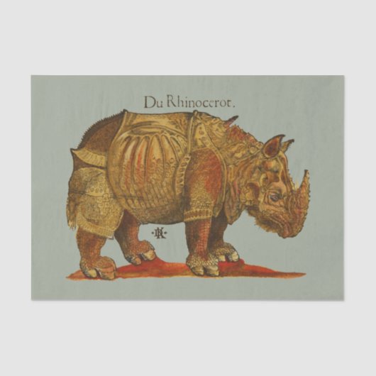  neushoorn Durer's Rhinoceros Antiek Tissuepapier (Voorkant)