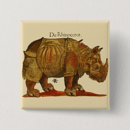  neushoorn Durer's Rhinoceros Antiek Vierkante Button 5,1 Cm (Voorkant)