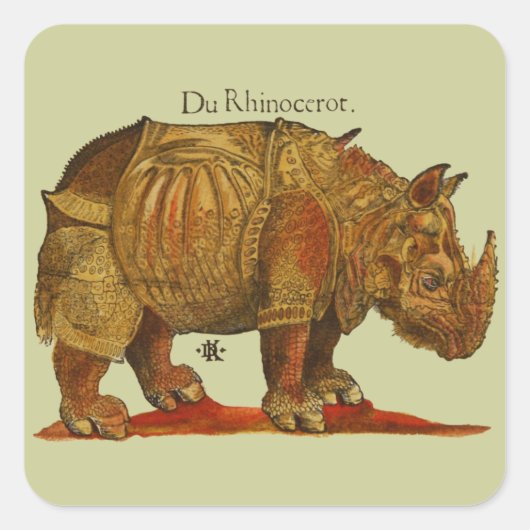  neushoorn Durer's Rhinoceros Antiek Vierkante Sticker (Voorkant)
