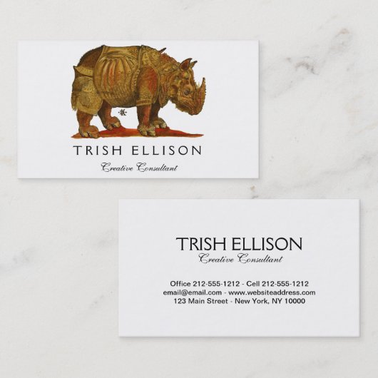  neushoorn Durer's Rhinoceros Antiek Visitekaartje (Voorkant / Achterkant)