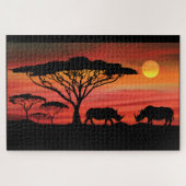 Neushoorn in de Serengeti Afrikaanse zonsondergang Legpuzzel (Horizontaal)