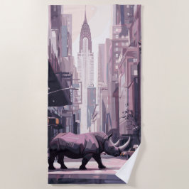 Neushoorn in Futuristische Stad Urban Surrealisme Strandlaken