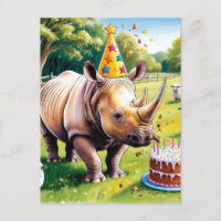 Neushoorn met verjaardagshoed in het Engelse platt