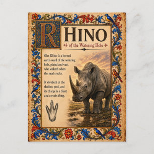 Neushoorn, Middeleeuwse Bestiarium Kunst Briefkaart