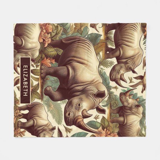  neushoorn naadloos fleece deken (Voorkant (Horizontaal))