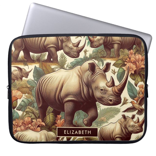  neushoorn naadloos laptop sleeve (Voorkant)