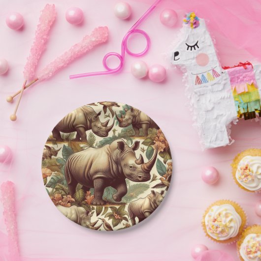  neushoorn naadloos papieren bordje (Feest)