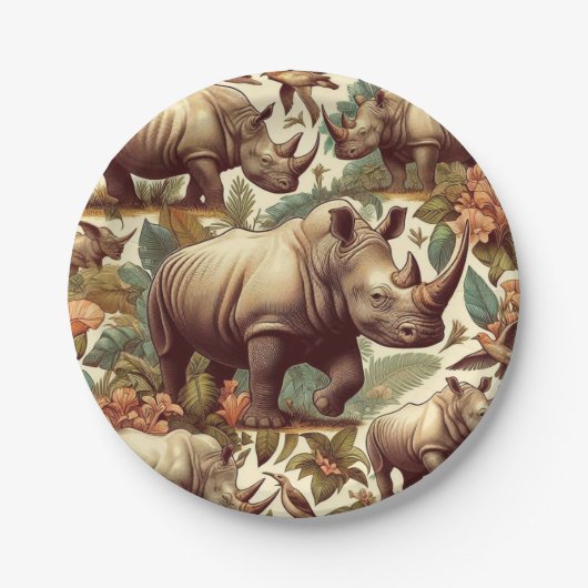  neushoorn naadloos papieren bordje (Voorkant)