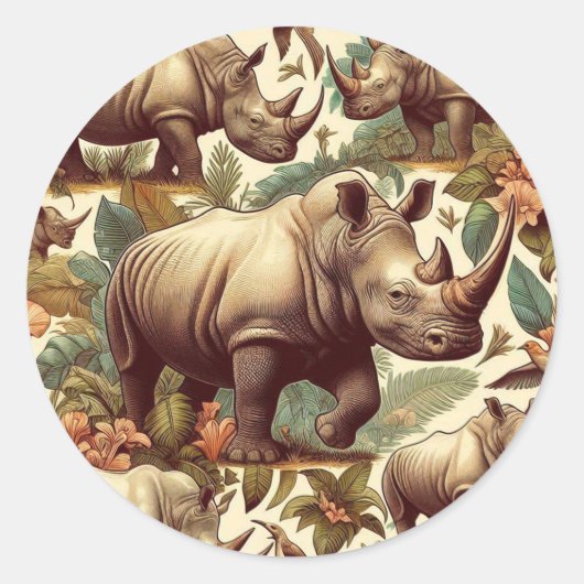  neushoorn naadloos ronde sticker (Voorkant)