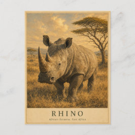 Neushoorn Oost-Afrikaanse savanne VINTAGE Briefkaart