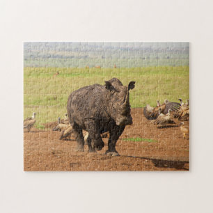 Neushoorn op een missie. legpuzzel