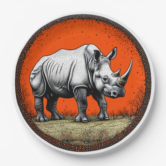 🦏 Neushoorn Papieren Borden Safari Feestje Cadeau Bordje (Voorkant)
