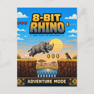 Neushoorn, Retro 8-Bit Pixelkunst Briefkaart