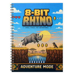Neushoorn, Retro 8-Bit Pixelkunst Notitieboek