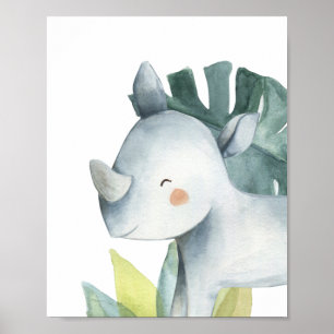 Neushoorn Safari Jungle Baby Kamer Print
