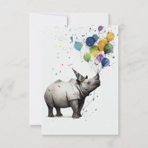 Neushoorn Verjaardagsfeest Platte Wenskaart Bedankkaart