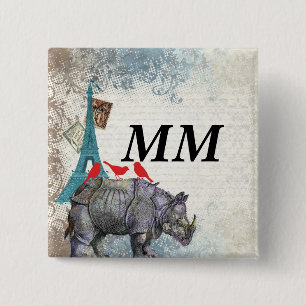 neushoorn vierkante button 5,1 cm