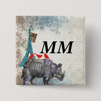  neushoorn vierkante button 5,1 cm