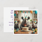 Neushoorns vieren, neushoorn verjaardagsuitnodigin kaart (Voorkant / Achterkant)