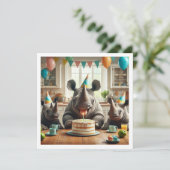 Neushoorns vieren, neushoorn verjaardagsuitnodigin kaart (Staand voorkant)