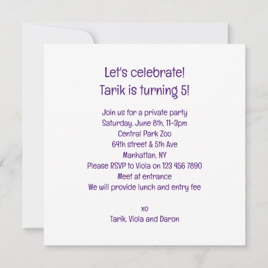 Neushoorns vieren, neushoorn verjaardagsuitnodigin kaart (Achterkant)