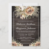 Neutraal aardeachtig taupe bloemhout QR code bruil Kaart (Voorkant)