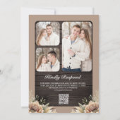 Neutraal aardeachtig taupe bloemhout QR code bruil Kaart (Achterkant)