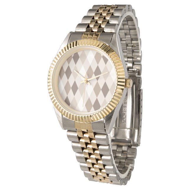 Neutraal Aardetoneel Harlekijn Diamant Horloge (Gekanteld)