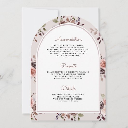 Neutraal aards taupe bloem alles in één bruiloft kaart (Achterkant)