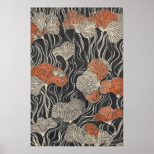 Neutraal Abstract Bloemmotief Muur - Vintage Poster
