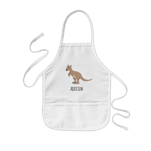 Neutraal Australia Cute Kangaroo Doodle & Name Kinder Schort (Voorkant)