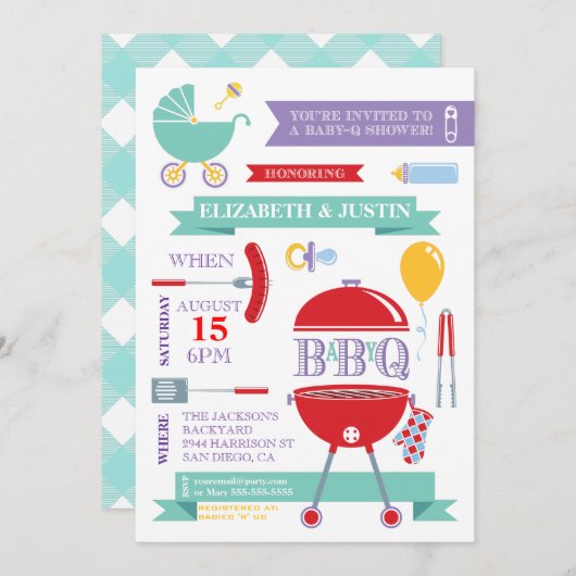 Neutraal baby - Modern BBQ Shower Invitation Kaart (Voorkant / Achterkant)