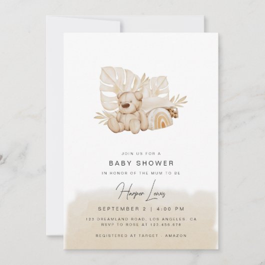 Neutraal Baby shower Beige Uitnodiging (Voorkant)