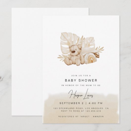 Neutraal Baby shower Beige Uitnodiging (Voorkant / Achterkant)