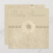 Neutraal  Baby shower Bling Flowers & Pearls Kaart (Voorkant / Achterkant)