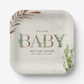 Neutraal Baby shower Cactus Leather Papieren Bordje (Voorkant)