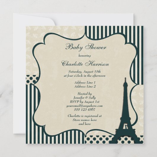 Neutraal Baby shower classy Eiffeltoren Kaart (Achterkant)