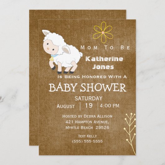 Neutraal Baby shower Cute Lamb Kaart (Voorkant / Achterkant)