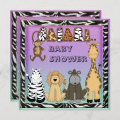Neutraal Baby shower Cute Safari Animals Kaart (Voorkant / Achterkant)