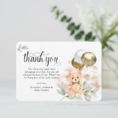 Neutraal Baby shower Cute Teddy Bear & Balloons Bedankkaart (Staand voorkant)