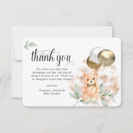 Neutraal Baby shower Cute Teddy Bear & Balloons Bedankkaart