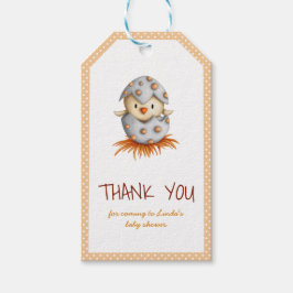 Neutraal Baby shower Dank u label met een kuiken Cadeaulabel
