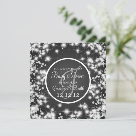 Neutraal Baby shower Elegant Winter Sparkle Black Kaart (Staand voorkant)