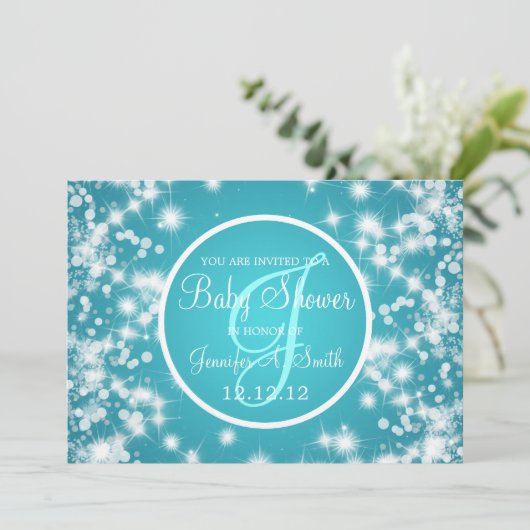 Neutraal Baby shower Elegant Winter Sparkle Blue Kaart (Staand voorkant)