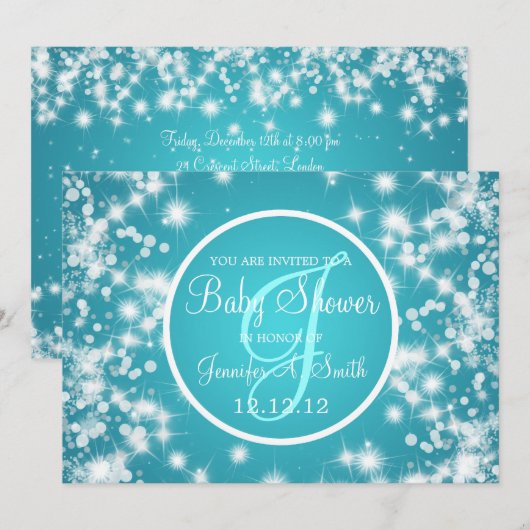 Neutraal Baby shower Elegant Winter Sparkle Blue Kaart (Voorkant / Achterkant)